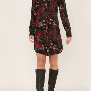 Wrangler Black and Red Floral Long Sleeve Dress